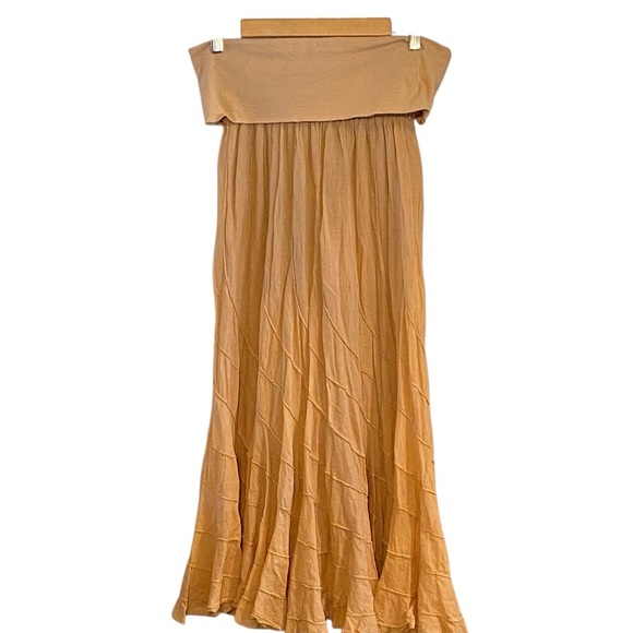 Cute Options 100% Cotton Tan Ripple effect Maxi Skirt - Picture 2 of 4